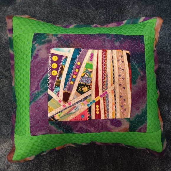 NEW pillowcase pillow cover buttons beads Sewn by hand PATCHWORK - Picture 2 of 4